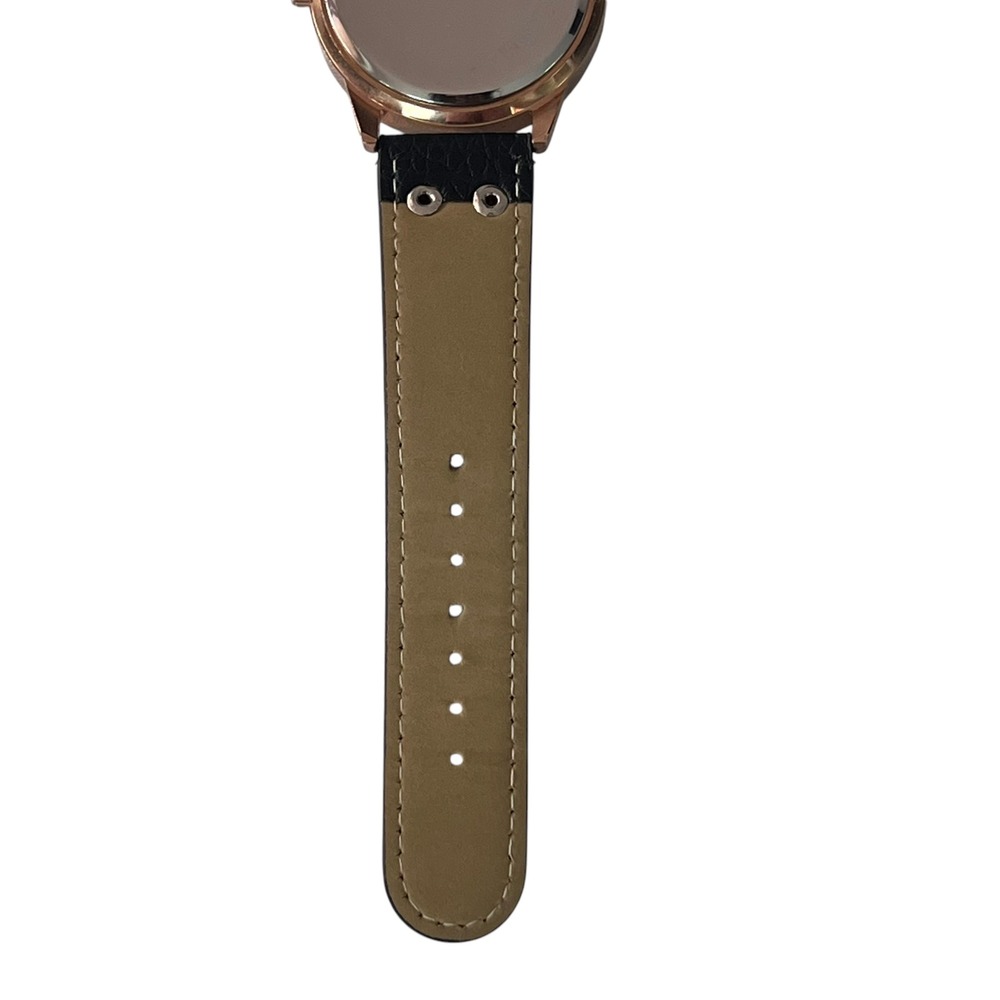 Quartz Watch Rhinestone‎ Accent Markers Black Band Rose Gold Tone Bezel - Picture 10 of 14